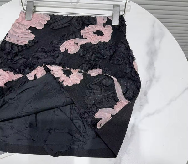 Women Sexy Fashion Color Patchwork 3D Floral Skirt