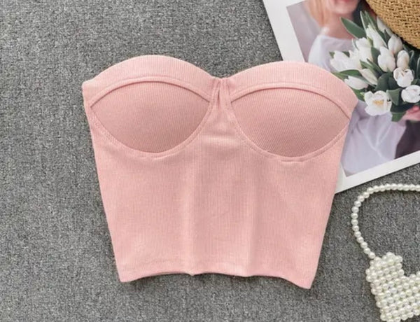 Women Sexy Strapless Solid Color Crop Top