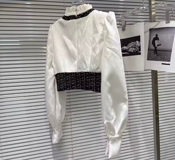 Women Tweed Full Sleeve Fashion Two Piece Ruffled Short Set