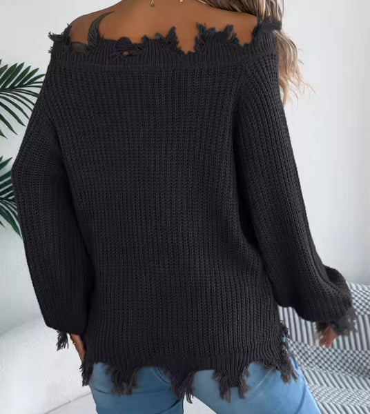 Women Color Fashion Off The Shoulder Knitted Sweater Top