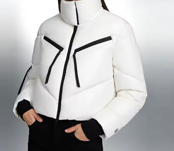 Women Fashion Zipper Puff Short Jacket