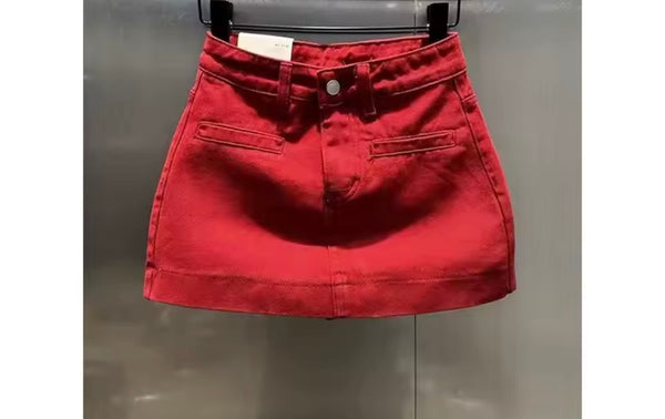 Women Red Fashion Denim Skirt