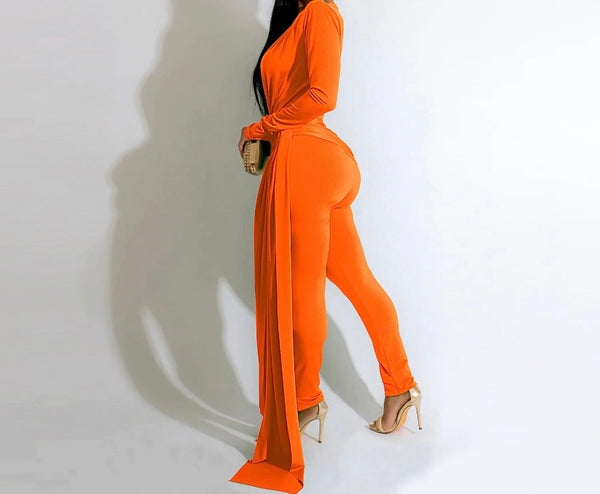 Women Sexy Deep V-Neck Full Sleeve Asymmetrical Jumpsuit