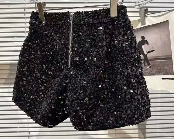 Women Sexy Strapless Sequins Corset Two Piece Short Set