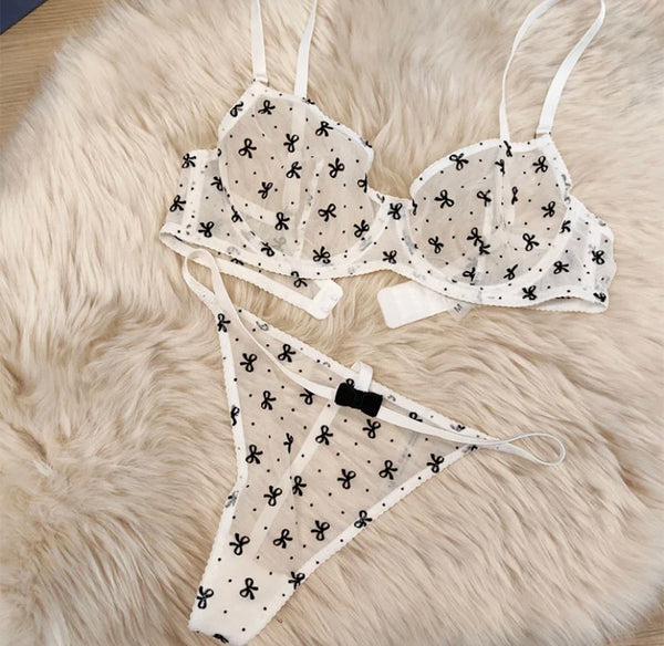 Women Sexy Printed Mesh Lingerie Set