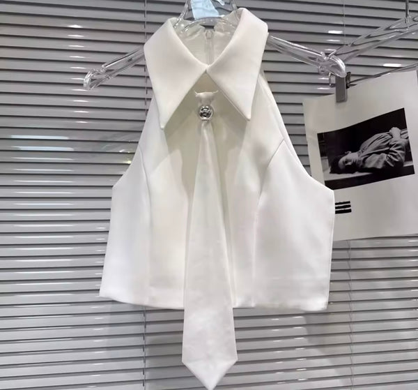 Women Sleeveless Tie Two Piece Puffy Skirt Set
