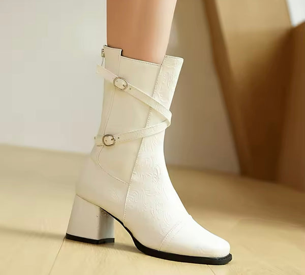 Women Fashion Criss Cross Buckled Ankle Boots
