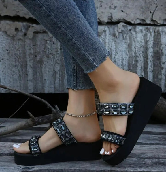 Women Fashion Color Crystal Platform Sandals