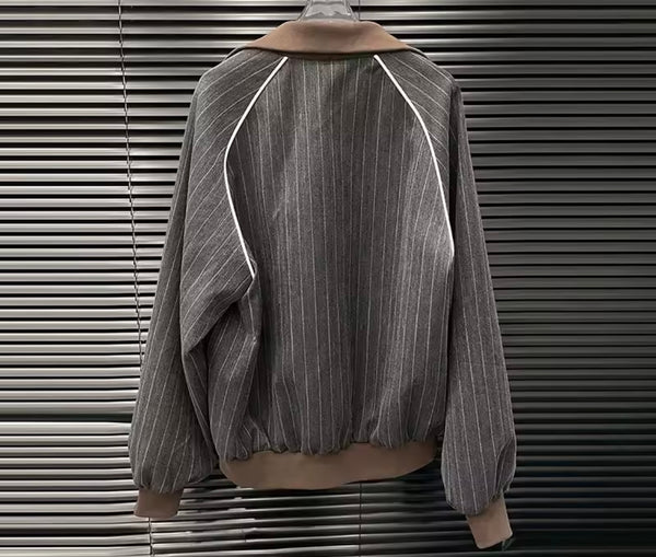 Women Striped Color Patchwork Two Piece Pleated Skirt Set