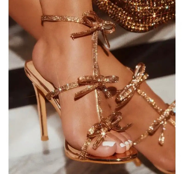 Women Fashion Bling Bow Open Toe High Heel Sandals