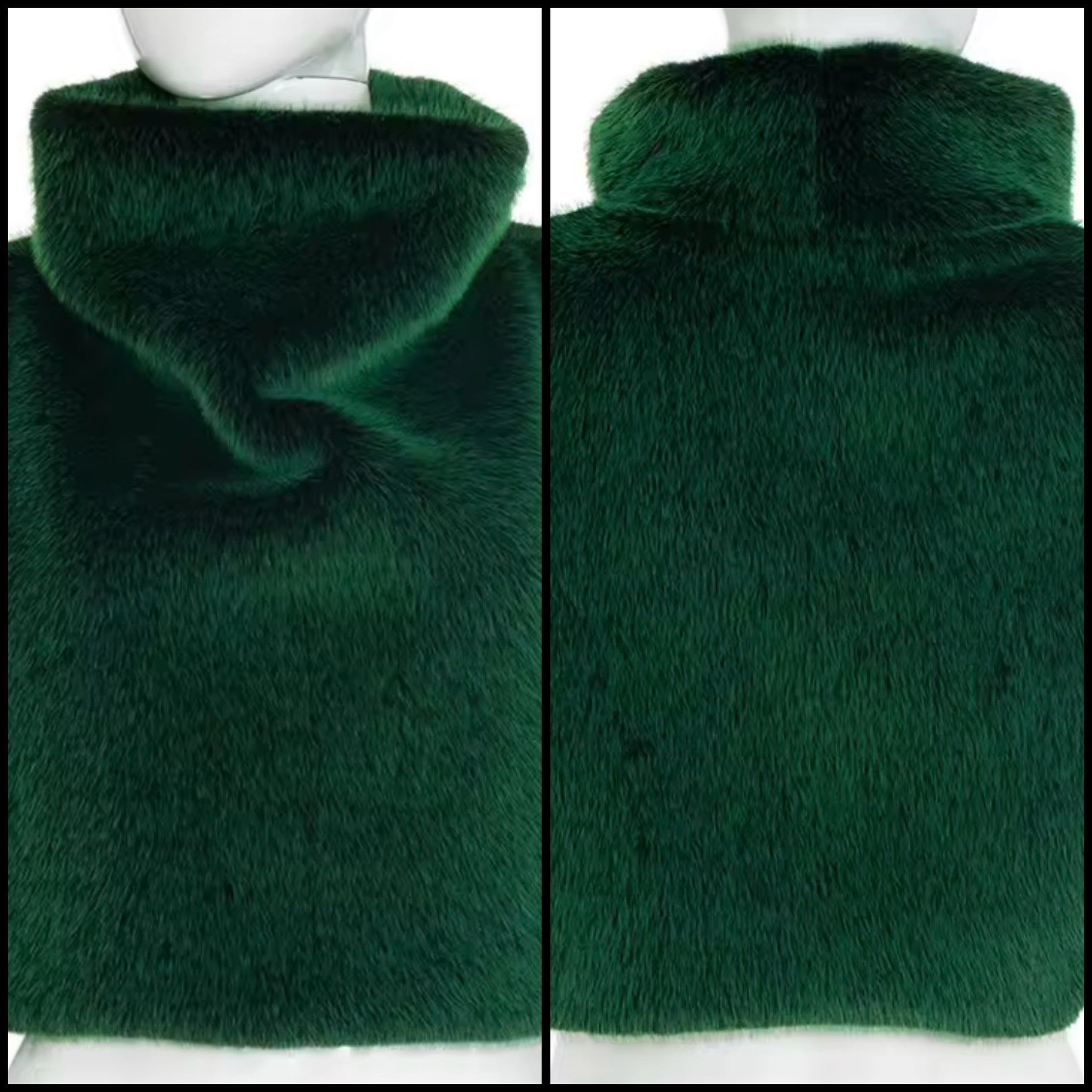 Women Turtleneck Sleeveless Green Fashion Faux Fur Top