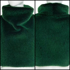 Women Turtleneck Sleeveless Green Fashion Faux Fur Top