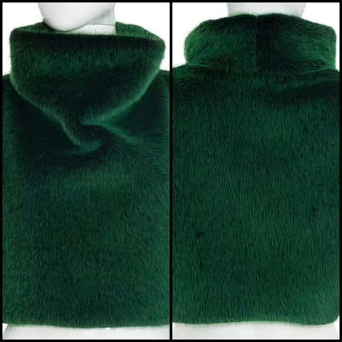 Women Turtleneck Sleeveless Green Fashion Faux Fur Top