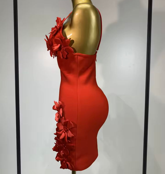 Women Sexy Sleeveless 3D Floral Embellishment Dress