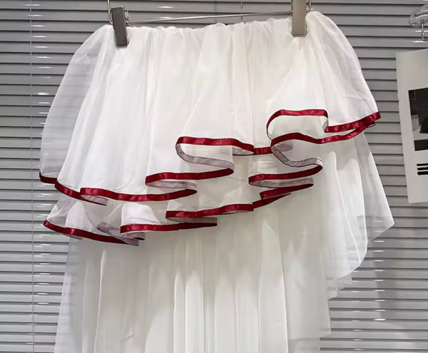 Women Sexy Fashion White Ruffled Asymmetrical Skirt