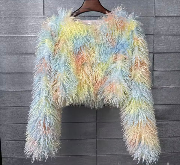 Women Multicolored Fashion Faux Fur Jacket