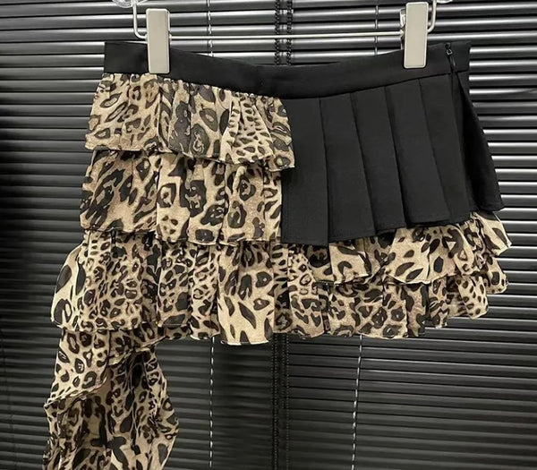 Women Sexy Fashion Ruffled Leopard Print Skirt
