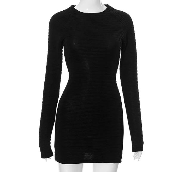 Women Black Sexy Full Sleeve Short Dress