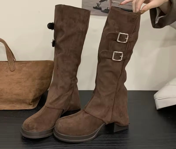 Women Suede Detachable Round Toe Fashion Knee/Ankle Boots