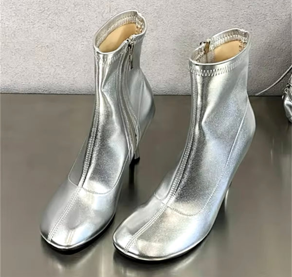 Women Fashion Faux Leather Round Toe High Heel Ankle Boots