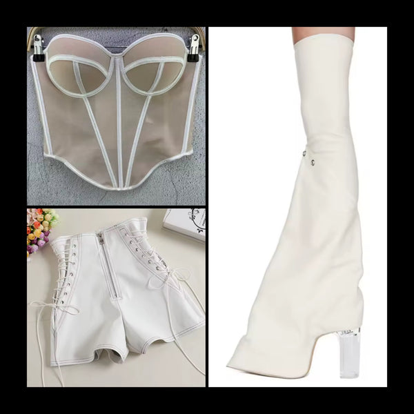 Women Fashion Thigh High Faux Leather Transparent Heel Boots