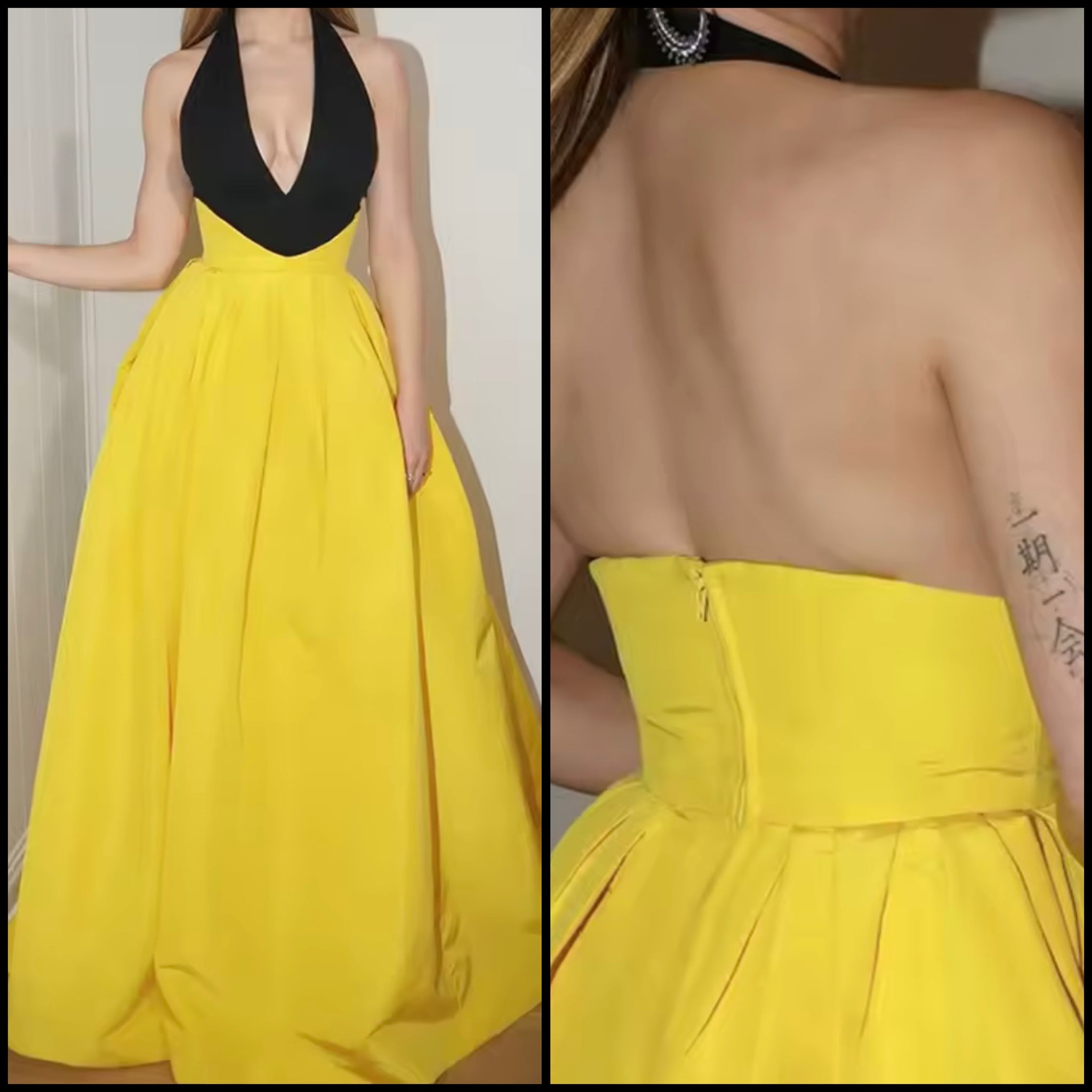 Women Sexy Halter Sleeveless Color Patchwork Maxi Dress