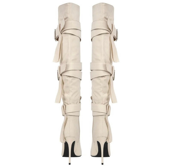 Women Buckled High Heel Fashion Knee High Boots