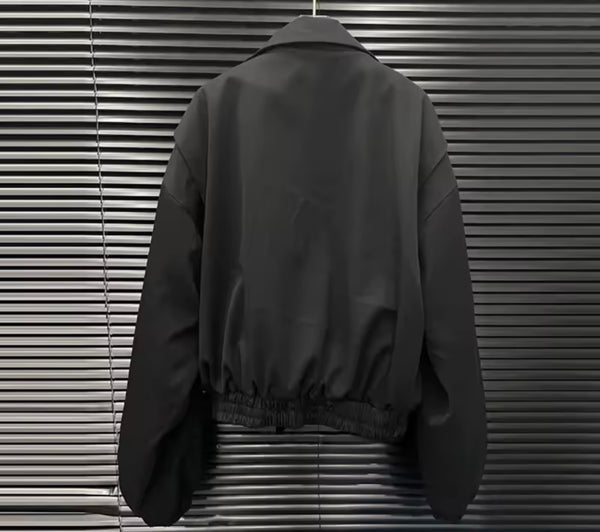 Women Fashion Black Ruffled Zip Up Jacket Two Piece Skirt Set
