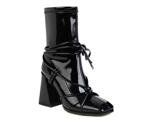Women Fashion Color Patent Leather Lace Up Ankle Boots
