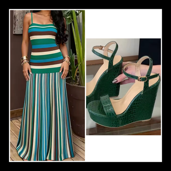 Women Fashion Green Open Toe Platform Wedge Sandals