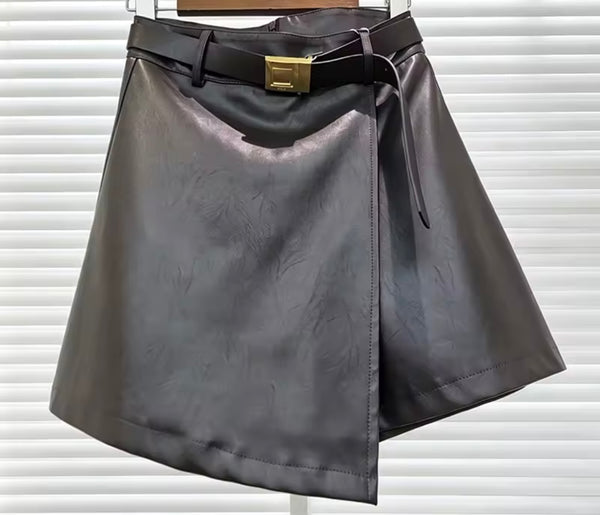 Women Fashion Faux Leather Wrap Shorts