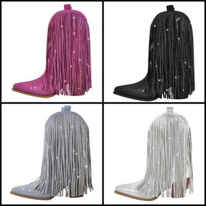Women Fashion Bling Tassel Western Boots