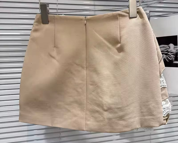 Women Strapless Ruffled Khaki Sexy Two Piece Skirt Set