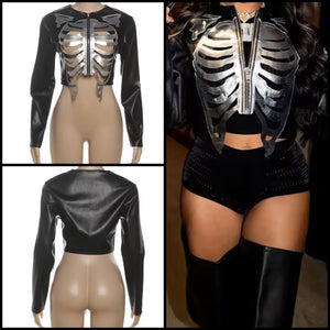 Women Fashion Black/Silver Cut Out Faux Leather Jacket