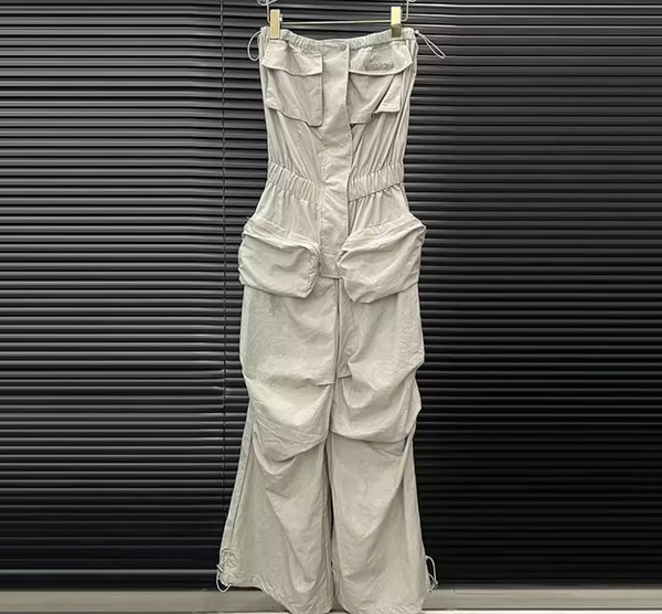 Women Fashion Strapless Cargo Jumpsuit