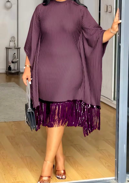 Women Sexy Short Sleeve Sequins Tassel Dress