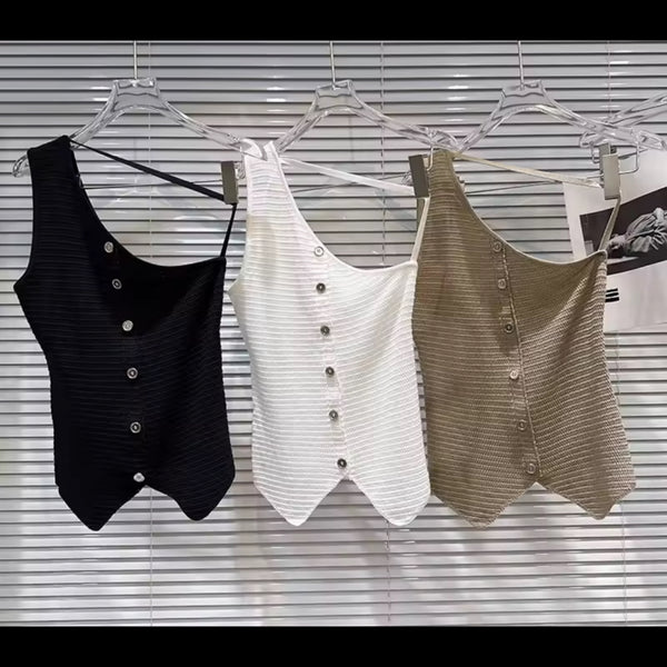 Women Fashion One Shoulder Button Up Tank Top