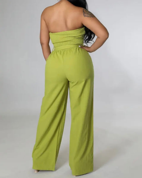 Women Sexy Strapless Solid Color Jumpsuit