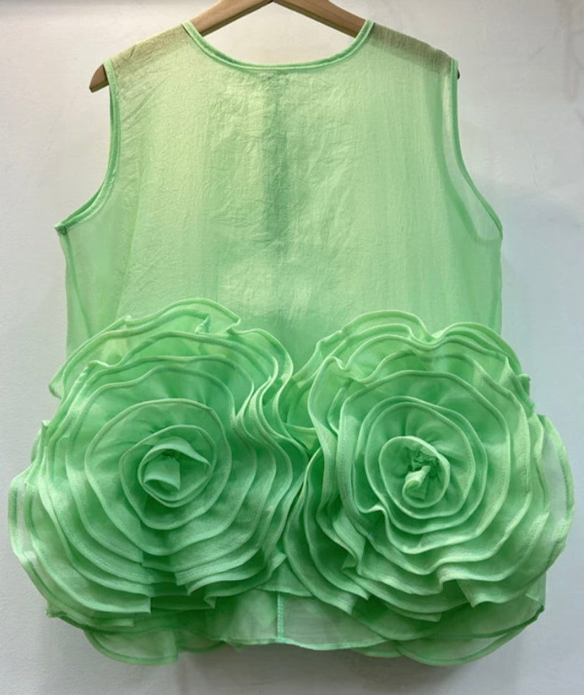Women Ruffled Floral Mesh Sleeveless Fashion Top
