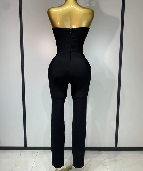 Women Sexy Strapless Bling Crystal Jumpsuit