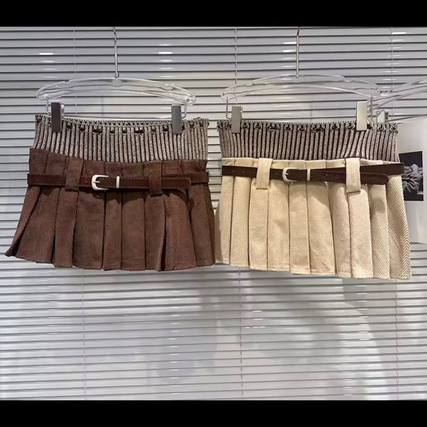 Women Sexy Fashion High Waisted Corduroy Pleated Skirt