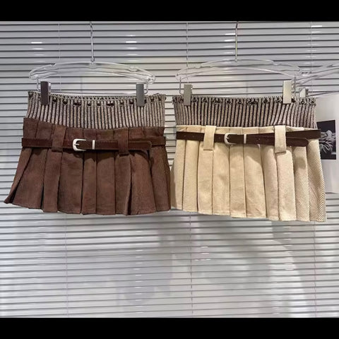 Women Sexy Fashion High Waisted Corduroy Pleated Skirt