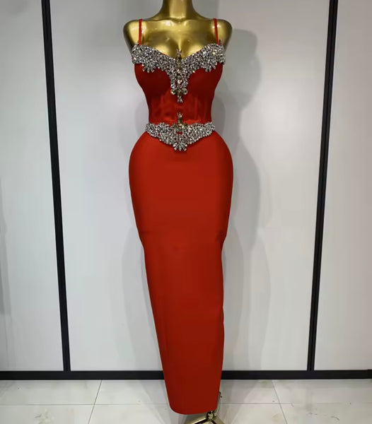 Women Sexy Sleeveless Crystal Rhinestone Maxi Dress