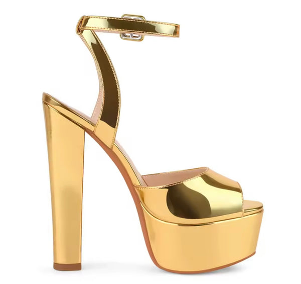 Women Patent Leather Platform High Heel Ankle Strap Sandals