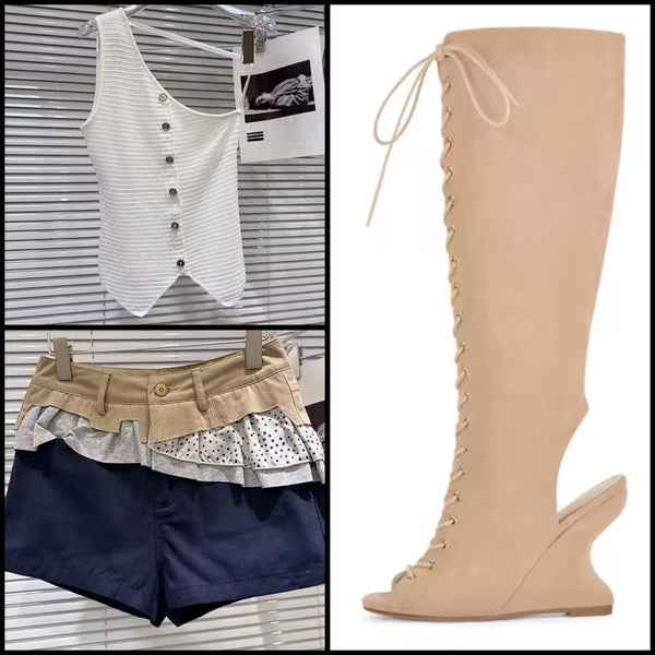 Women Fashion One Shoulder Button Up Tank Top