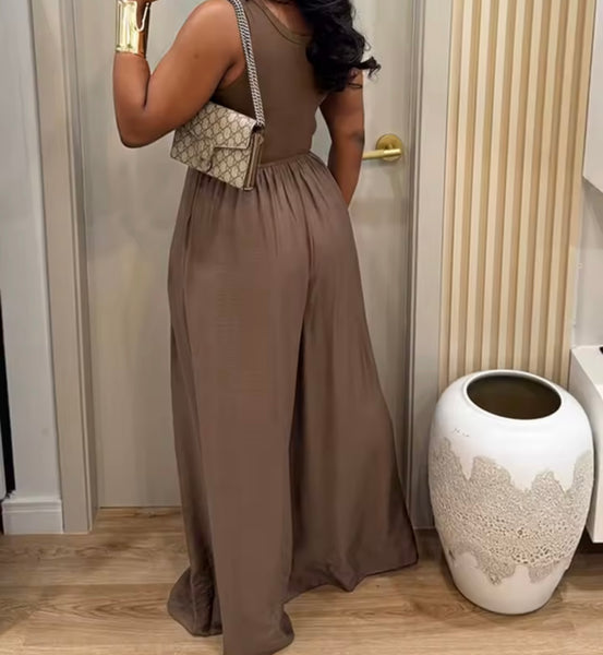 Women Sleeveless Fashion Wide Leg Jumpsuit