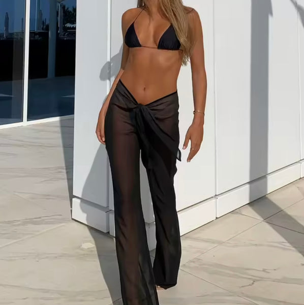 Women Sexy Halter Bikini Mesh Cover Up Set