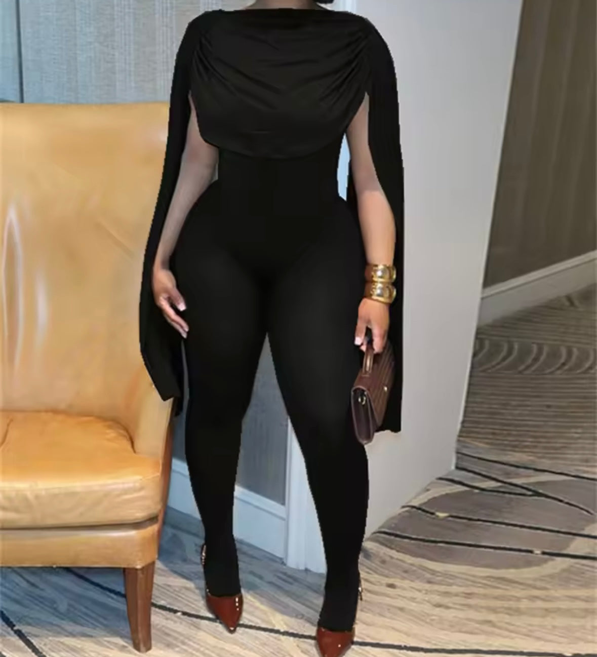 Women Sexy Full Batwing Sleeve Solid Color Feet In Jumpsuit