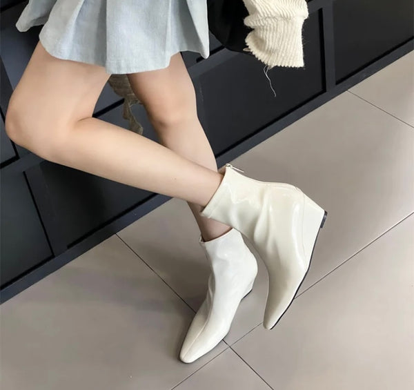 Women Fashion Patent Leather Wedge Platform Ankle Boots