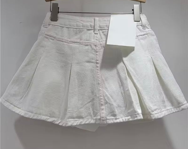 Women Fashion 3D Floral Patchwork Denim Pleated Skirt